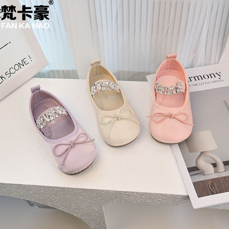 Van Cahao Girls Dance Shoes 2025 Spring and Autumn New Korean Style Children's Bow Princess Shoes Students Soft-soled Single-layer Shoes