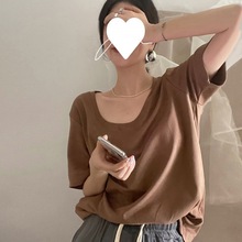 大领口系列短袖t恤女夏季2024新款宽松大版欧货潮牌低领美式复古