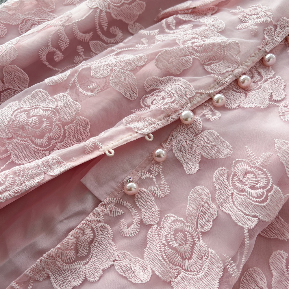 Elegant Lace Embroidered Dress for Women High-Waisted A-Line Skirt Summer Suitable for Commuting And Banquets_ecoleips.com