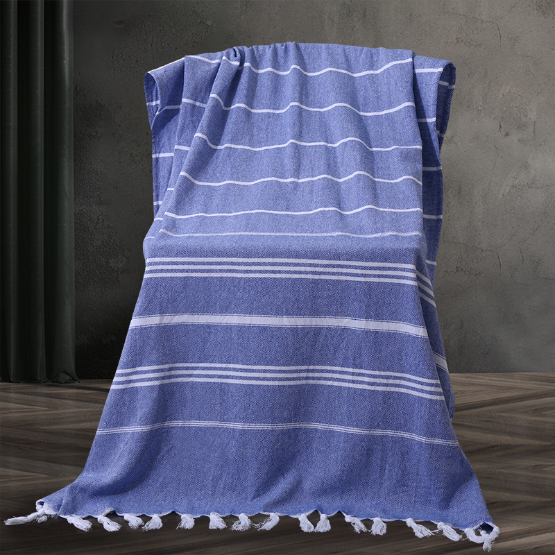 Toalla de playa turca algodón europeo y americano a rayas teñidas de hilo borla Toalla de baño de comercio exterior transfronterizo de algodón puro personalización de la toalla de playa