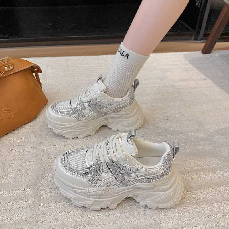 真皮水钻老爹鞋女重工2025秋季新款网面透气运动鞋网红休闲女鞋|undefined