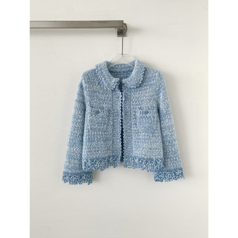 King Impression Autumn New Letter Rhinestone Button Crochet Lace Patchwork Lace Lapel Knitted Cardigan Jacket for Women