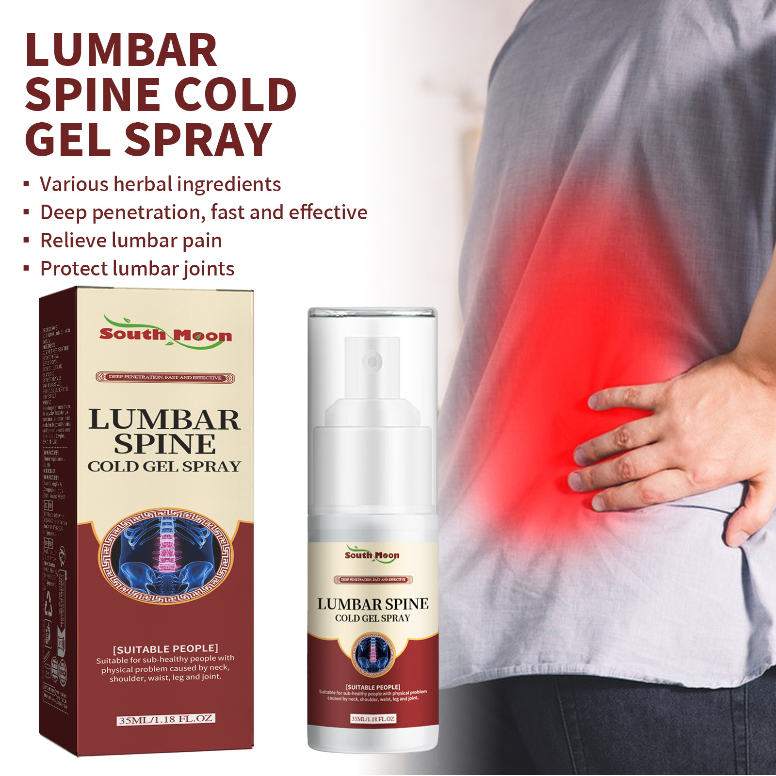 South Moon Lumbar Cold Gel Spray for Relieving Lumbar Disc Issues, Knee and Heel Skin Care Spray