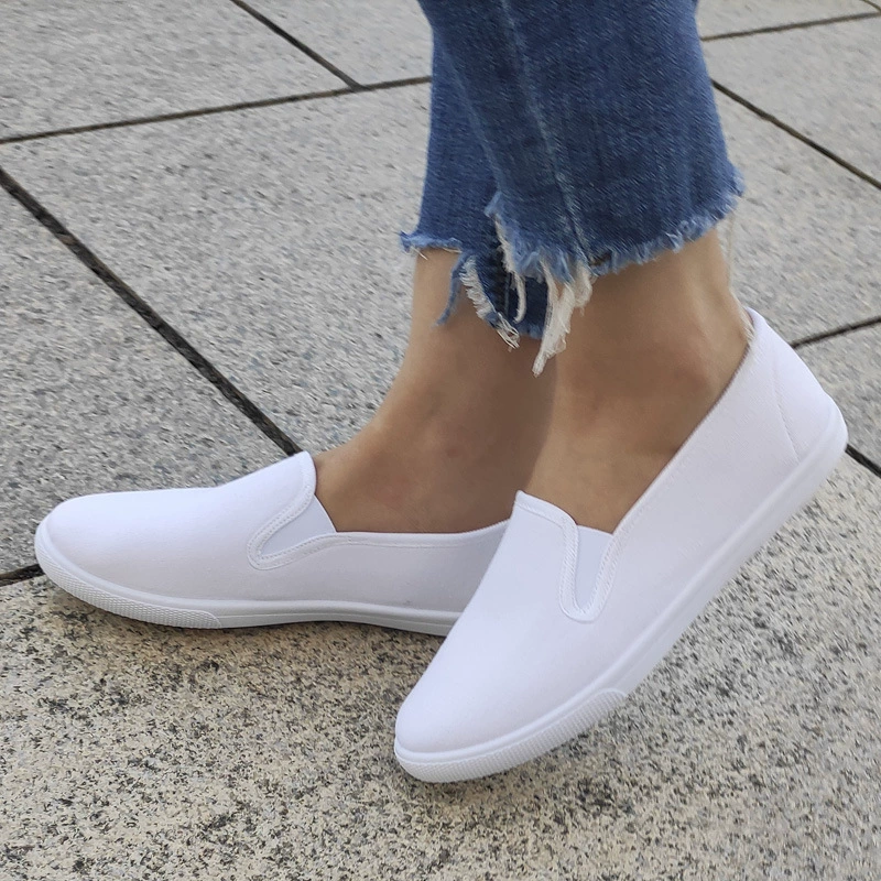 Новые мужские и женские белые туфли, парусиновые туфли на плоской подошве, женская обувь, повседневные кроссовки без шнуровки на плоской подошве в корейском стиле.