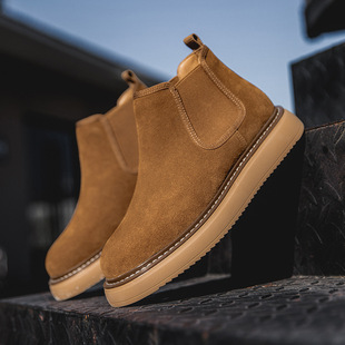 Autumn and Winter Martin boots genuine leather suede casual short boots men's retro high-top overalls shoes thick-soled mid-top leather boots men