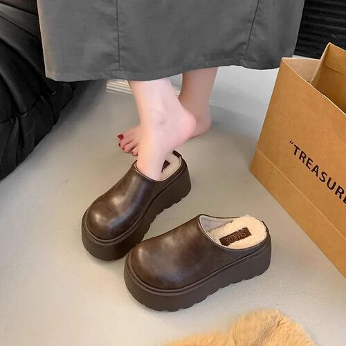 Baotou Slippers Winter Outdoor Wear New Thick Sole Cotton Slippers Women Half Slip Best Selling Hot Fashion Black Anti-Slip