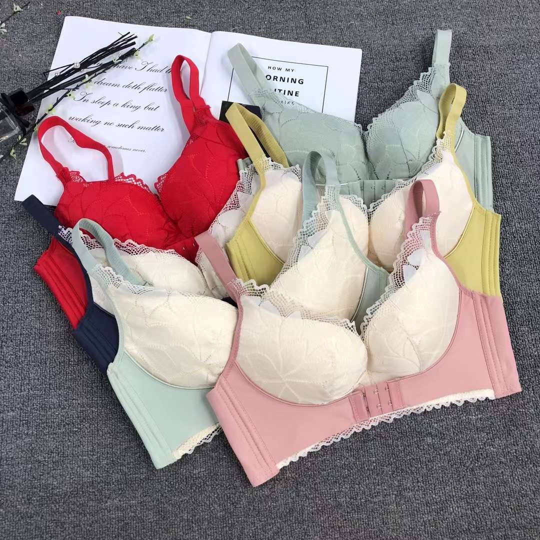 Sujetador de encaje de punto cintura ajustable adelgazamiento pecho ropa interior pequeño pecho push up ropa interior cómoda push up sujetador sin costuras