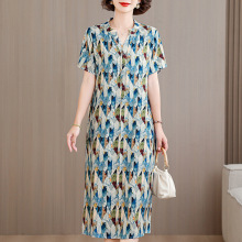 高端新款夏季棉绸连衣裙年轻款夏天气质外穿高级感妈妈人造棉裙子