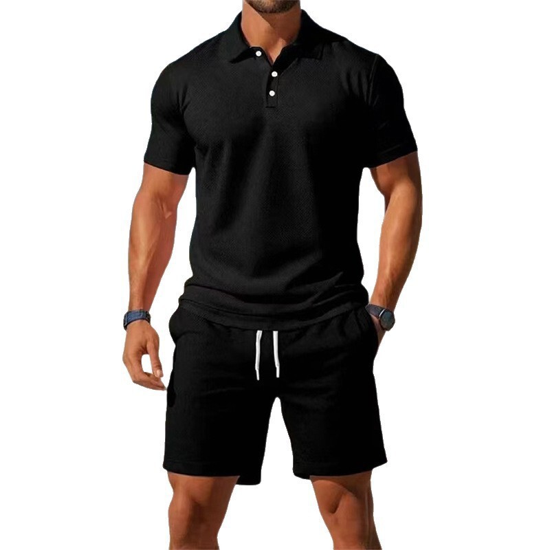 Summer Thin Men's Quick-Drying Suit with Lapel Polo Short Sleeves + Shorts 2-Piece Set Running Casual Sports Suit