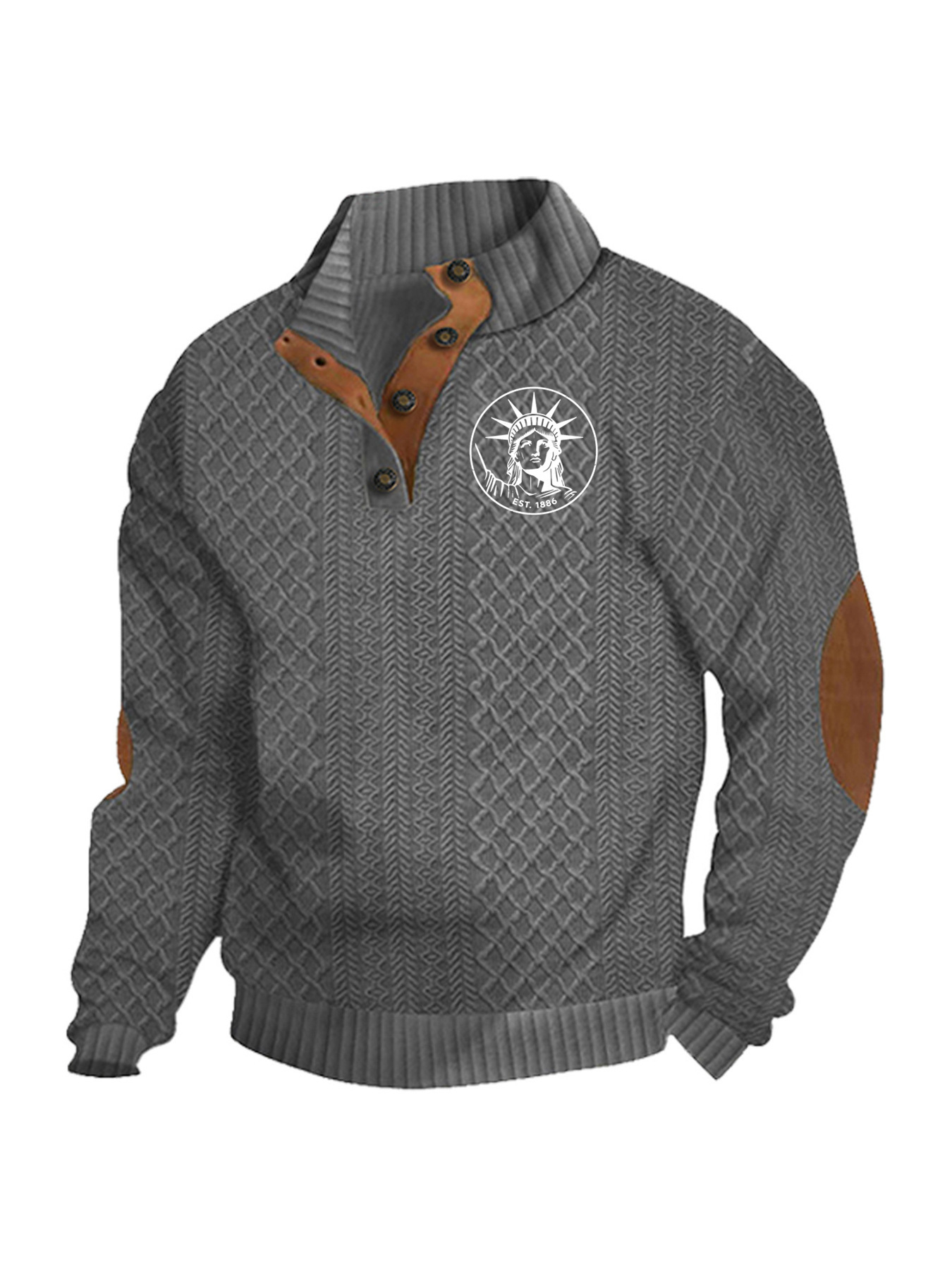 Transfronterizos Amazon otoño invierno caliente tamaño europeo para hombres al aire libre imitación de cuello de manga larga impresa hoodie de tres botones