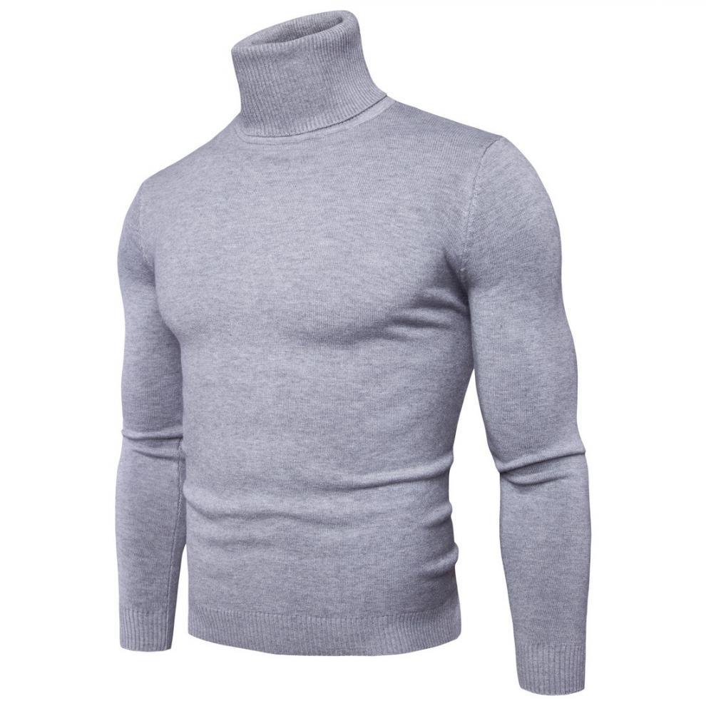 Pull à col roulé pour homme, pull en tricot slim fit uni_voghion.com