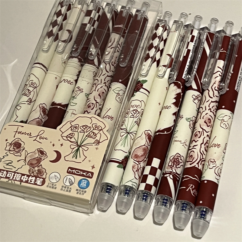 Retro francés romántico gel pluma chica corazón molienda música St cabeza pluma borrable ins estilo Rose serie firma pluma