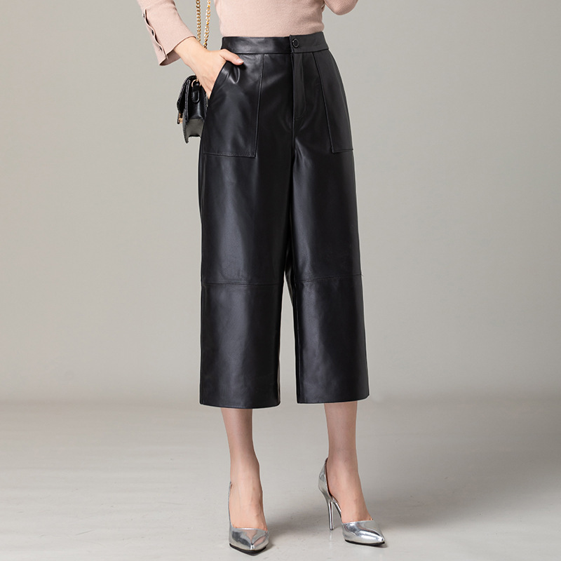 Genuine Leather Pants for Women 2026 Autumn and Winter New Style Wide-Leg Pants High-Waisted Loose Plus-Size Cropped Pants Casual Slimming Straight-Leg Pants Genuine Leather Pants for Women 2026 Autumn and Winter New Style Wide-Leg Pants High-Waisted Loose Plus-Size Cropped Pants Casual Slimming Straight-Leg Pants