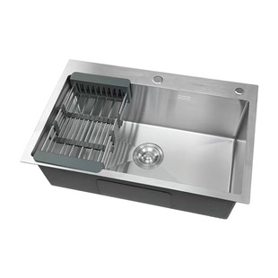 Large Single Bowl Kitchen Sink 201/304 Stainless Steel Sink 5543 Thickened Brushed Vegetable Washing Basin Dishwashing Sink