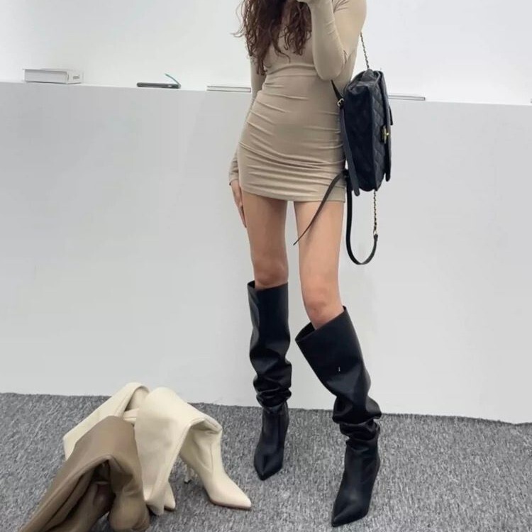 Hot Girl Wide Boots 2025 New Large Tube Women's Boots Pointed Toe Stiletto Heel Slimming Look Pile Boots Large Size Over-The-Knee Boots Hot Girl Wide Boots 2025 New Large Tube Women's Boots Pointed Toe Stiletto Heel Slimming Look Pile Boots Large Size Over-The-Knee Boots
