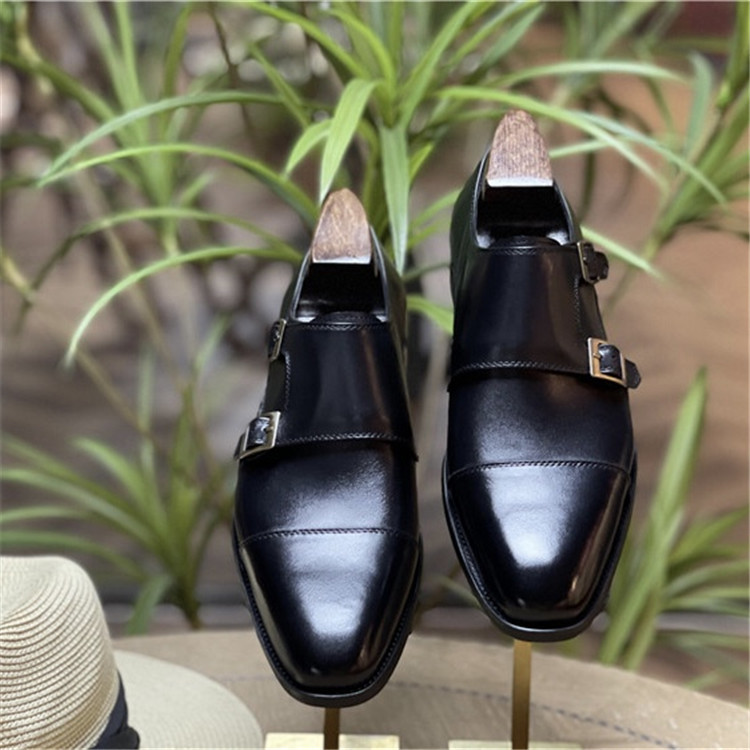 Men's Business Formal Shoes Trendy Monk Shoes Cowhide Buckle Monk Shoes Gentleman Casual Handmade Shoes