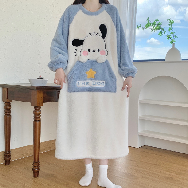 Otoño y invierno pijamas damas engrosadas y peluche lindas dibujos animados de coral rojo largo red pijamas de gran tamaño