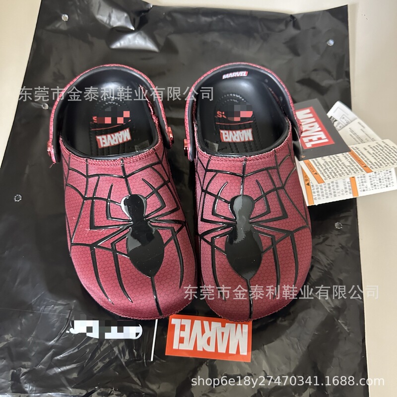 New shiny Spider-Man clogs, outdoor non-slip breathable beach shoes, closed-toe sandals, wholesale summer hot-selling items