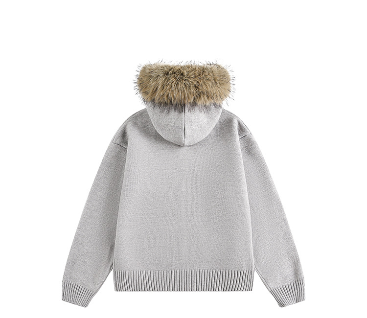 "Retro Detachable Faux Fur Collar Cardigan – Unisex Hooded Sweater Coat (Flower Gray/Black/Bluish/Apricot, S-XXL)"_viptrois.com