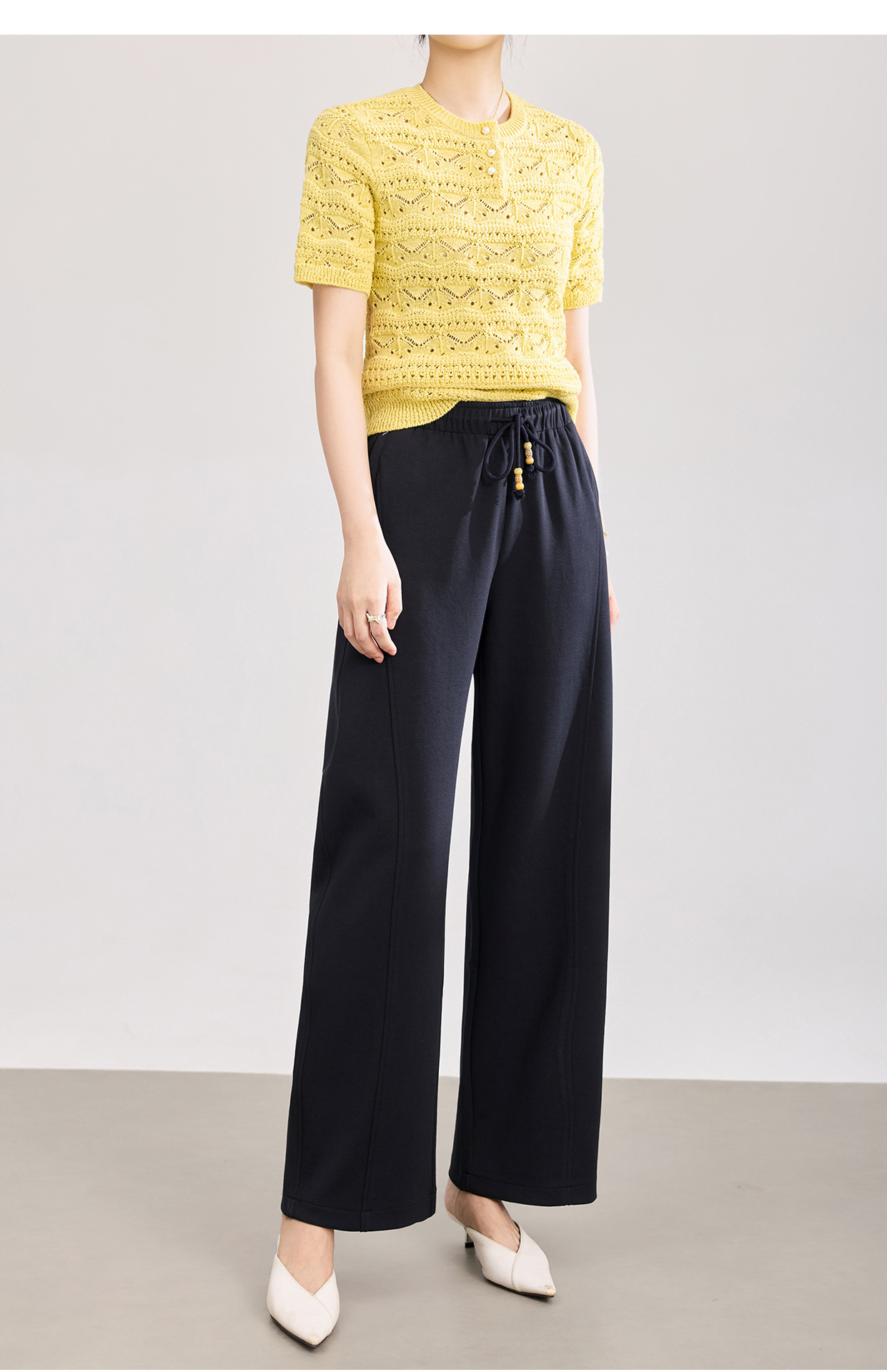 Quần culottes nữ ống rộng cạp thun dây rút vải mềm rủ — màu sắc chi tiết 15