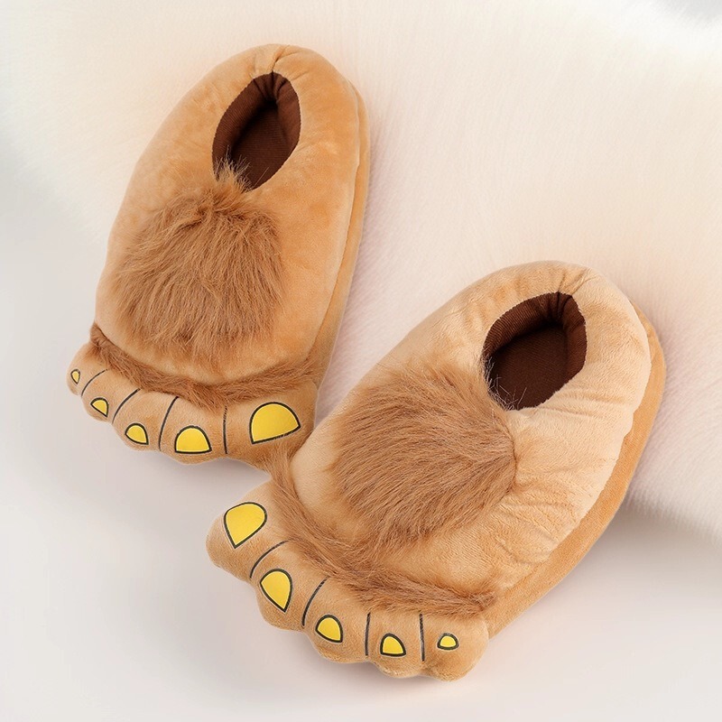 Creative Retro Wild Cotton Slippers, Hobbit Slippers, Big Feet Home Plush, Thickeneded Toe-Toe Furry Shoes