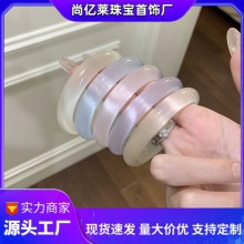 厂家批发冰种白月光猫眼扁条手镯女款仿玉髓香槟金冰冰蓝琉璃玉镯