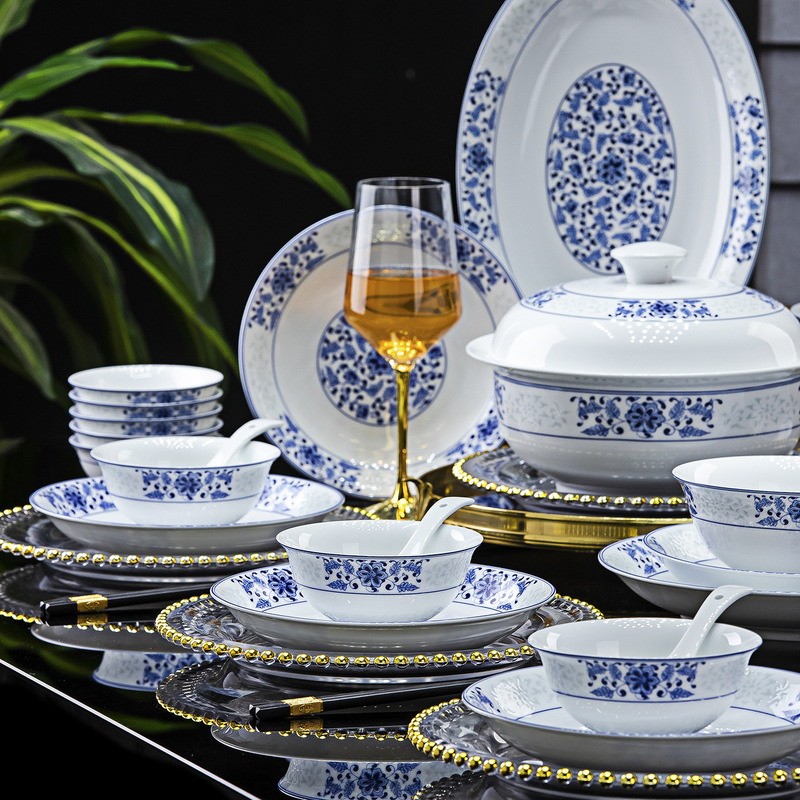 Jingdezhen High-Temperature Underglaze Ceramic Tableware Set for Home Use, Wedding, Housewarming Gift, White Porcelain Plate and Bowl Set Jingdezhen High-Temperature Underglaze Ceramic Tableware Set for Home Use, Wedding, Housewarming Gift, White Porcelain Plate and Bowl Set