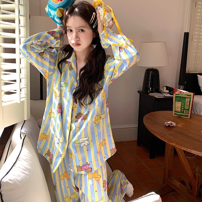 Spring and Autumn New Style Cloud Cotton Long-Sleeved Trousers Thin Cartoon Sweet and Cute Student Home Clothes Two-Piece Set Spring and Autumn New Style Cloud Cotton Long-Sleeved Trousers Thin Cartoon Sweet and Cute Student Home Clothes Two-Piece Set