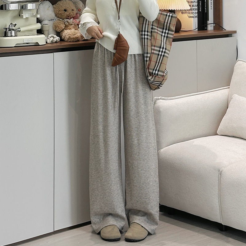 美拉德糯米裤女春秋2025新款慵懒风宽松休闲小个子软糯针织阔腿裤|undefined