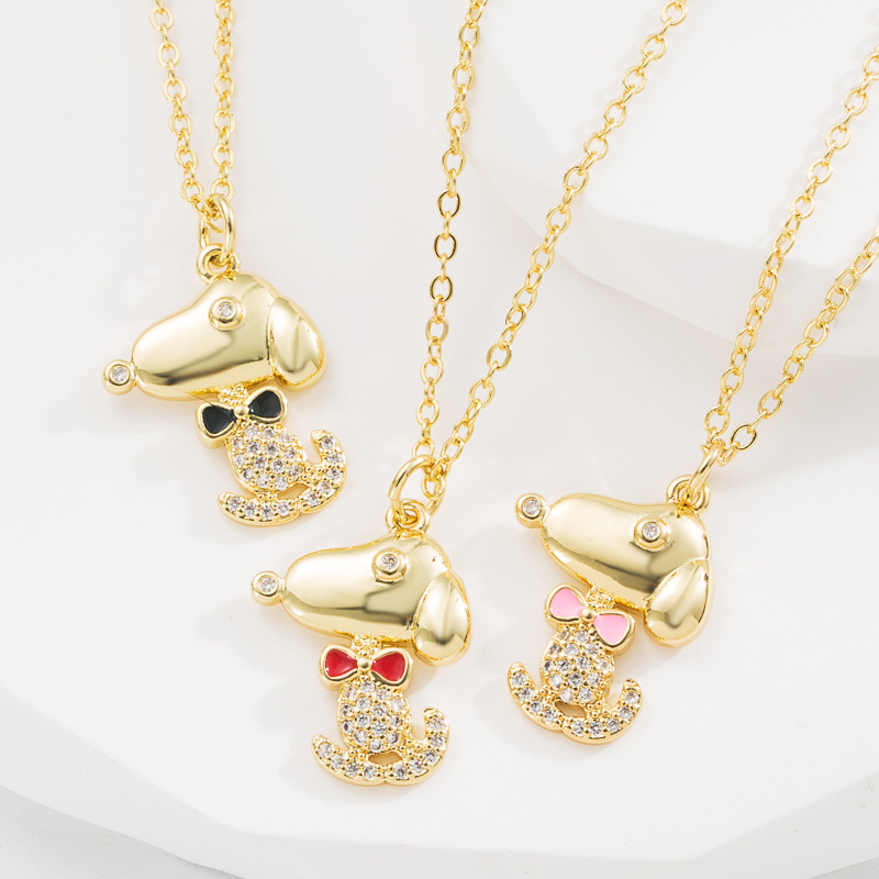 Fashion Dog Copper Zircon Pendant Necklace 1 Piece