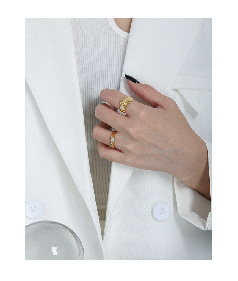 Simple Style Geometric Sterling Silver Plating Zircon Open Ring 1 Piece