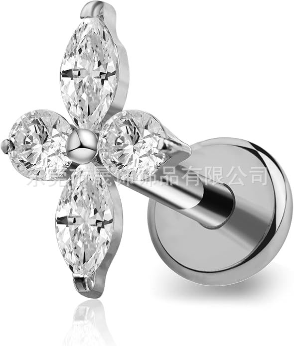 F136 Titanium Ear Stud 四叶草 Studded Cubic Zirconia Helix Cartilage Stud G23 Implant Grade Titanium Labret Stud 人体 Piercing Jewelry