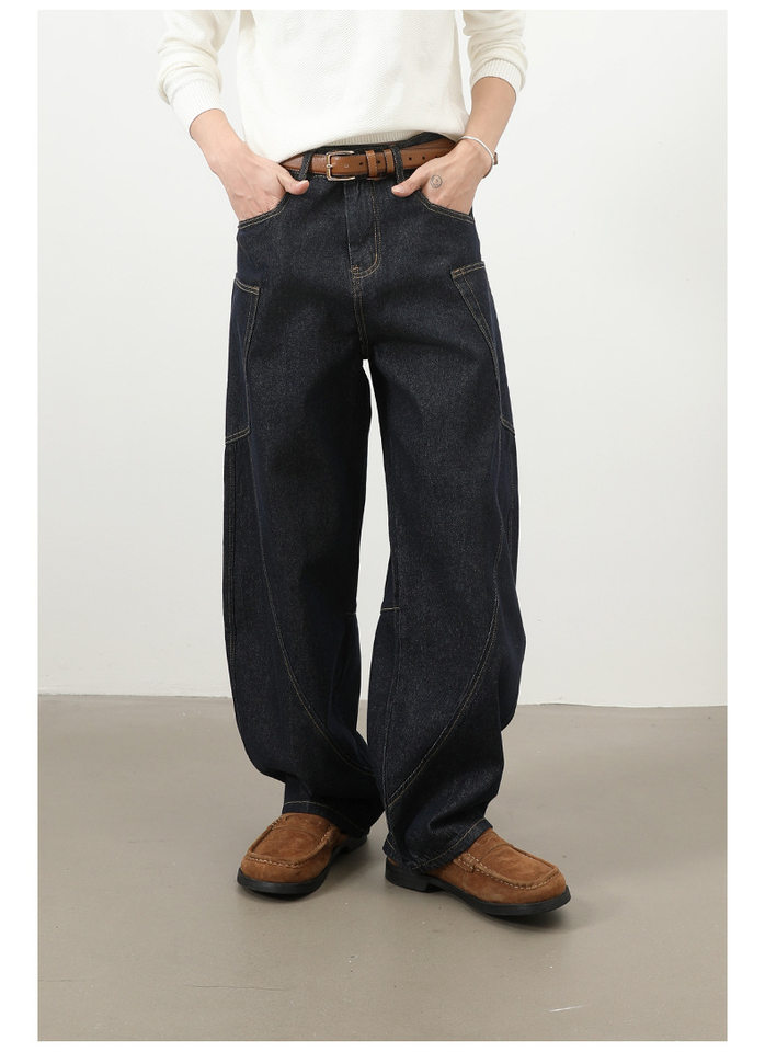 Quần jean nam ống rộng phong cách đường phố retro, nhiều túi hộp, dáng lỏng lẻo — Denim đen, Trắng, màu hồng, màu xanh chi tiết 8