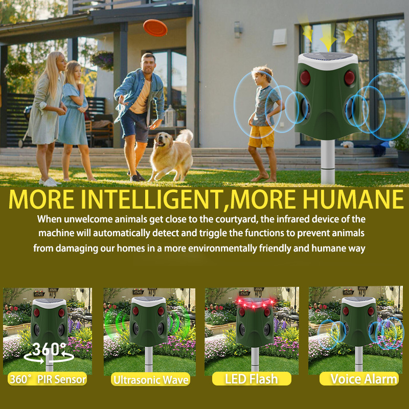 Fábrica al por mayor 360 grados repelente de aves multi-funcional de tres lados cuerno animal Drive al aire libre ultrasónico ratón repelente