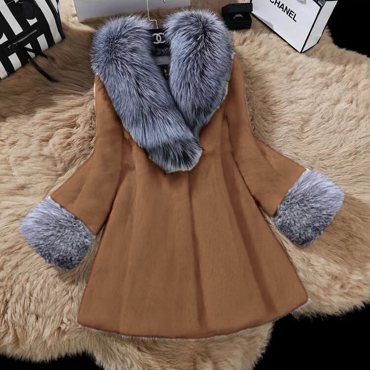 European and American Cross-Border Autumn and Winter New Style Haining Imitation Silver Fox Fur Collar Imitation Mink Fur Coat Women's Mid-Length Coat European and American Cross-Border Autumn and Winter New Style Haining Imitation Silver Fox Fur Collar Imitation Mink Fur Coat Women's Mid-Length Coat