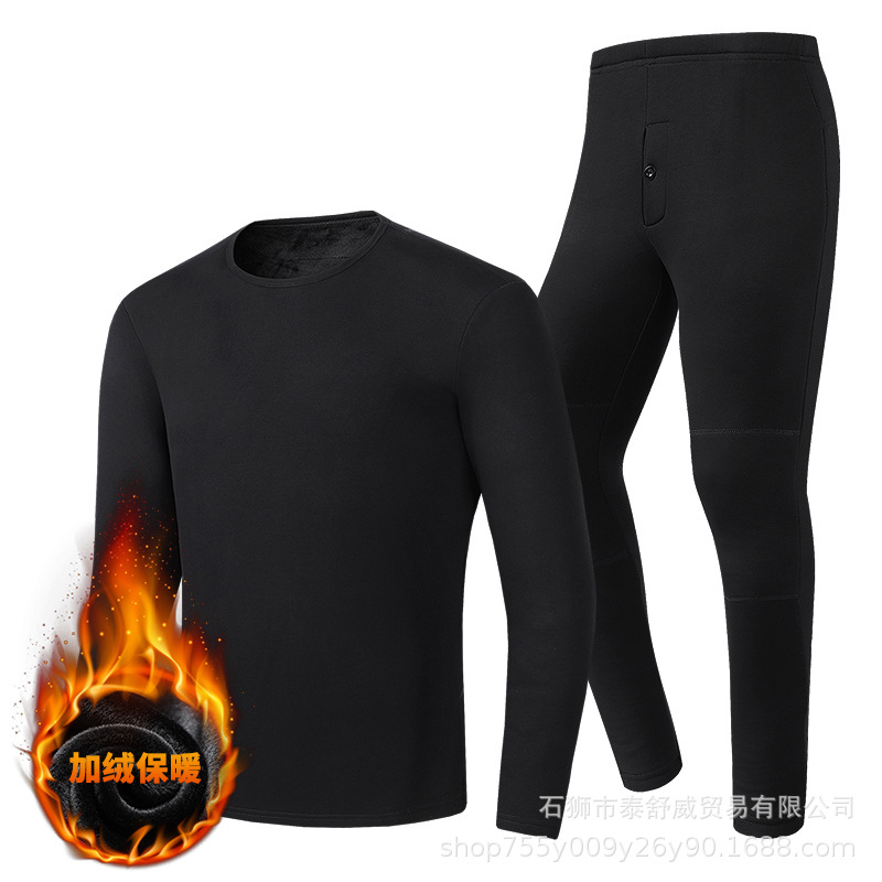 Invierno hombre y mujer con calentamiento eléctrico constante conjunto de ropa interior de cuello redondo inteligente de calentamiento de lana pareja ropa interior cálida