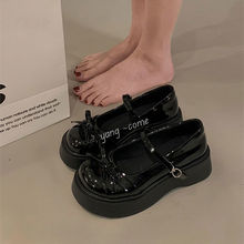 小个子日系一字皮鞋2024冬新款圆头蝴蝶结厚底女鞋增高时尚玛丽珍