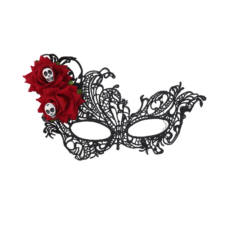 Nuevo estilo transfronterizo Halloween máscara de encaje de alta gama dos rosas decoración máscara de media cara accesorios de fiesta de disfraces