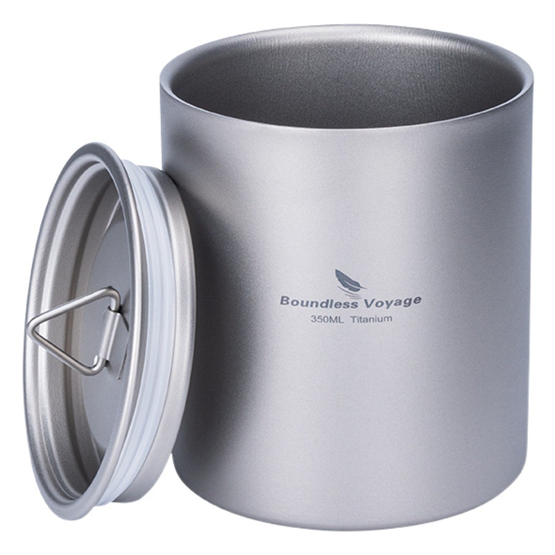 Biwei pure titanium double-layer anti-scalding and heat-insulating water cup 350ml outdoor mug with lid cup camping cup coffee
