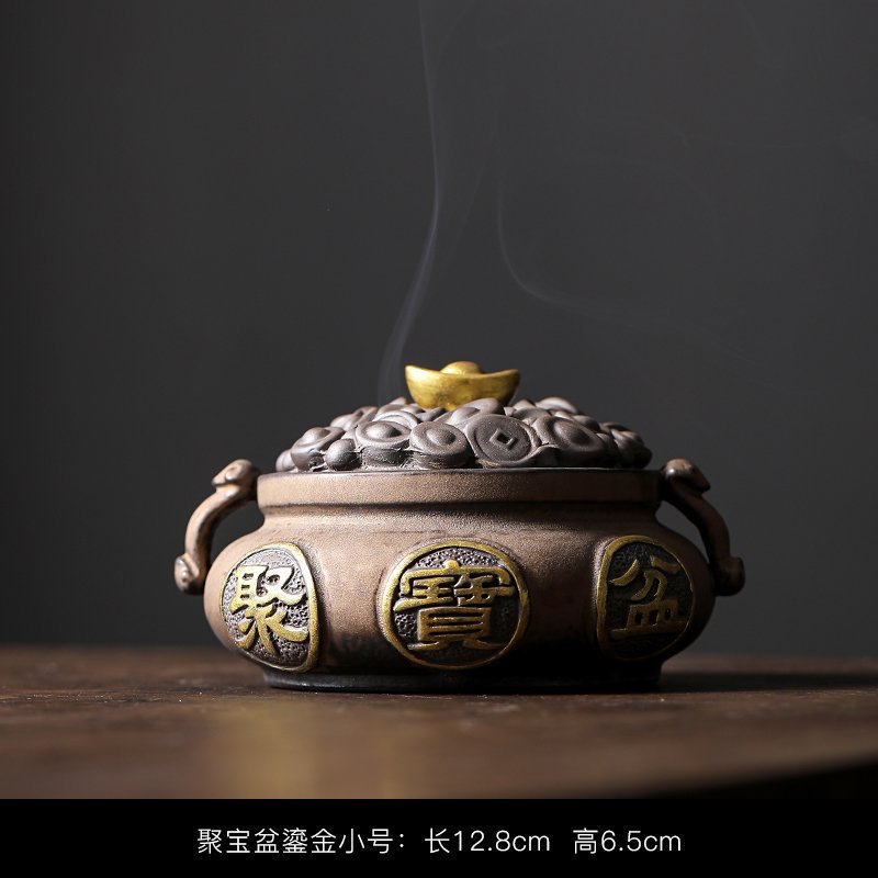 仿古纯铜莲蓬檀香炉禅意沉香盘香炉香插焚香炉茶道居室香薰炉摆件|undefined