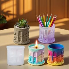 プリント DIY グルーレジンアロマキャンドルカップ花瓶収納シリコンモールドローマンストリート石膏カップ研削ツール