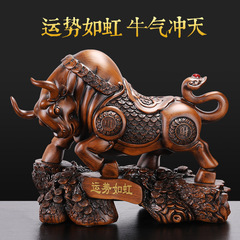 中式大小號仿檀木精品運勢如虹牛工藝禮品擺件 辦公室招財擺件