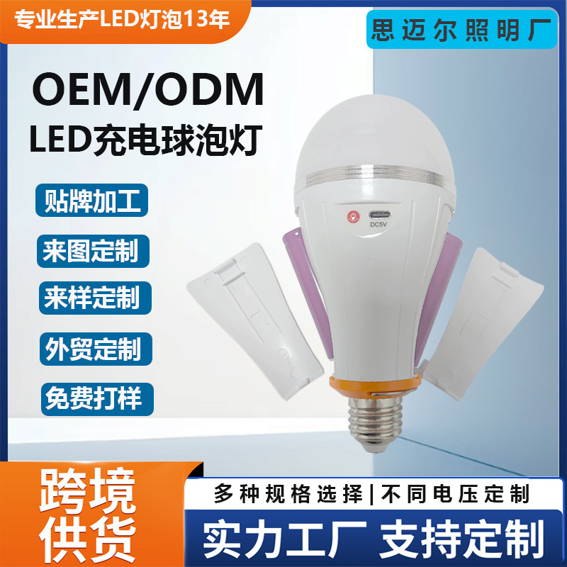 工厂批发5V充电LED三色球泡灯双电池可拆卸户外露营夜市摆摊专用