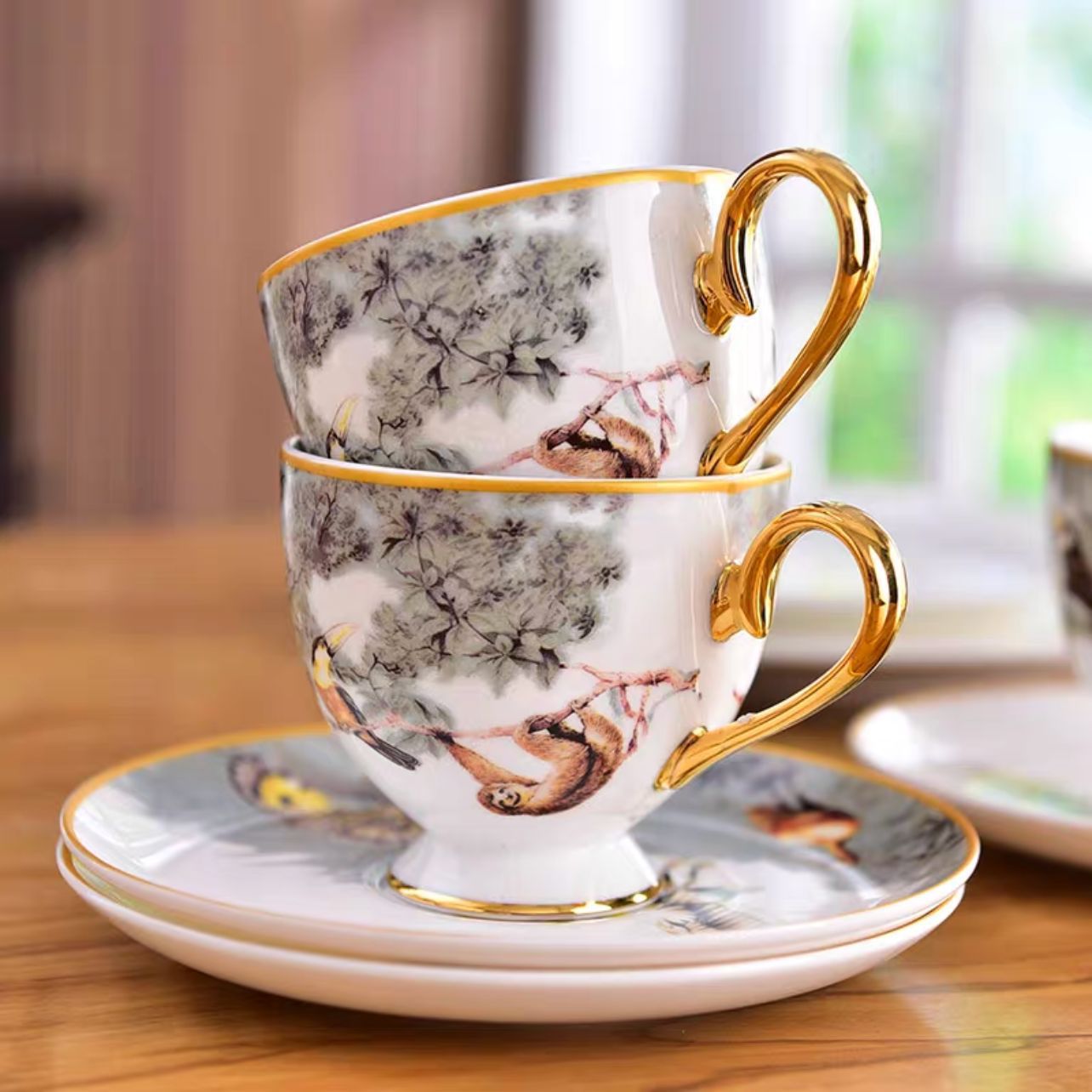 Corte europea transfronteriza retrógrada taza de café de porcelana casera doble taza de plato taza de cerámica taza de té de la tarde pareja