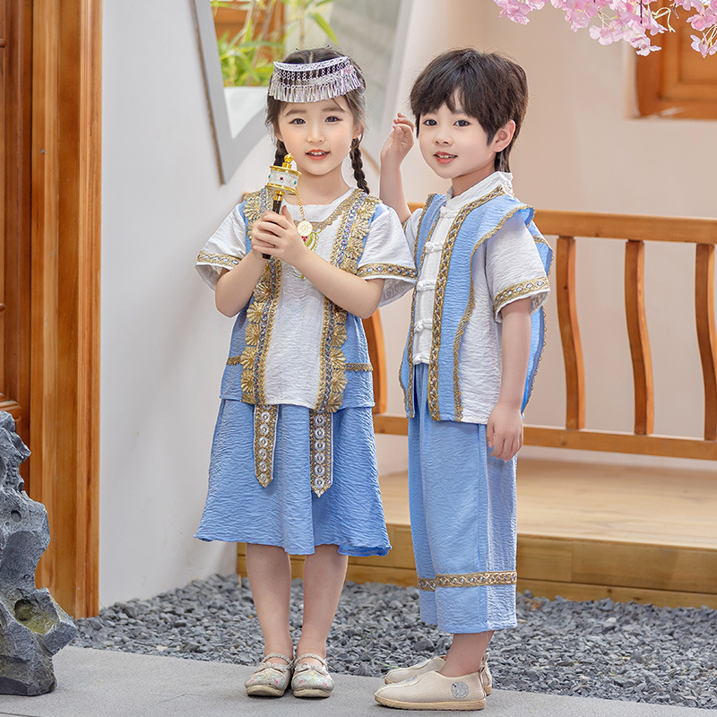 廣西三月三民族服裝漢服小學生表演服少數名族兒 童演出服壯族服