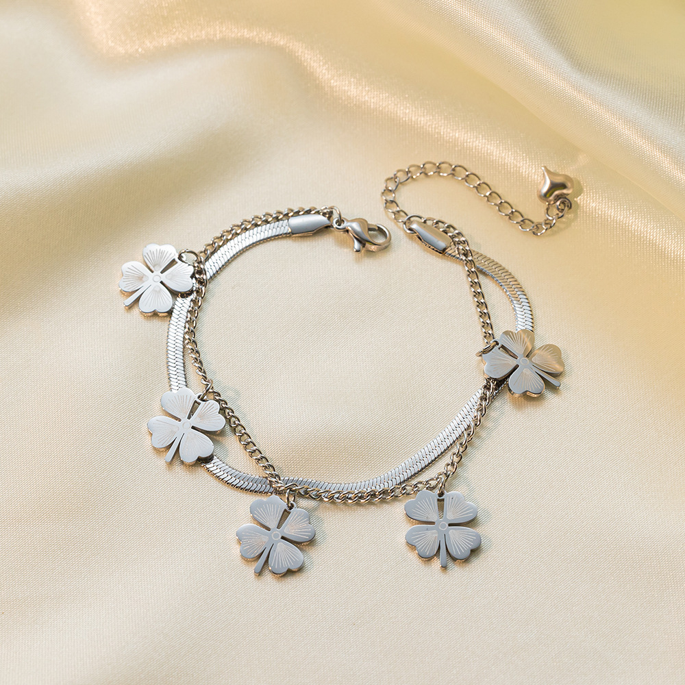 304 Stainless Steel Material Heart Shape, Flower, Bow Knot Pattern Hip-Hop Retro Heart Shape Flower Bow Knot Titanium Steel Bracelets In Bulk
