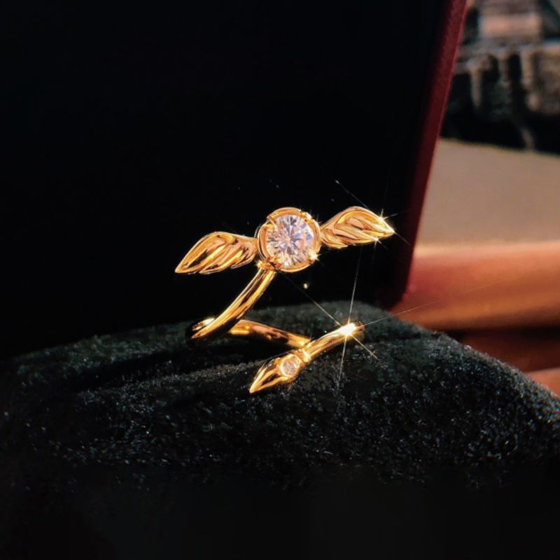Gold Plated Snitch Ring Harry Derived Peripheral Potter Rotatable Niche Harry Fan Fan Small Wings Ring