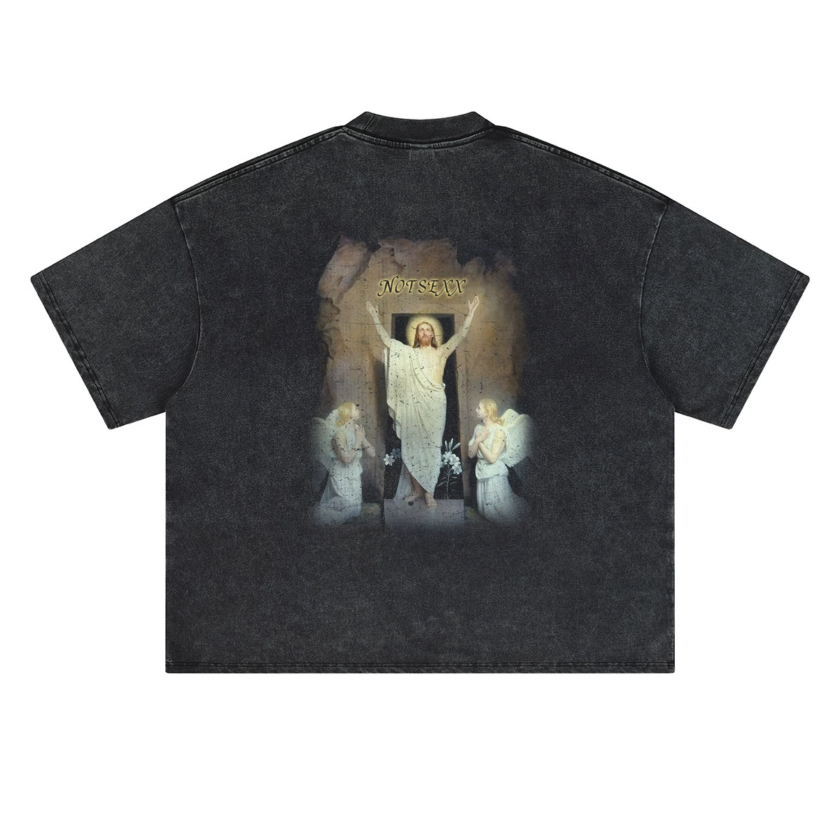 «Крест. Рождение» импортированный цифровой прямой спрей Heavy Cotton aged boxy loose long sleeve short sleeve мужская футболка T