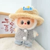 Luck hat + gray double button ring shirt two-piece set