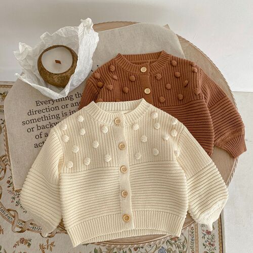  spring versatile men's and women's round neck handmade ball solid color knitted cotton long-sleeved cardigan jacket